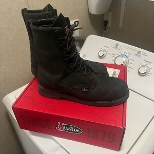 Justin Boots Men's Dark Leather Lace-Up Boots Steel-Toe